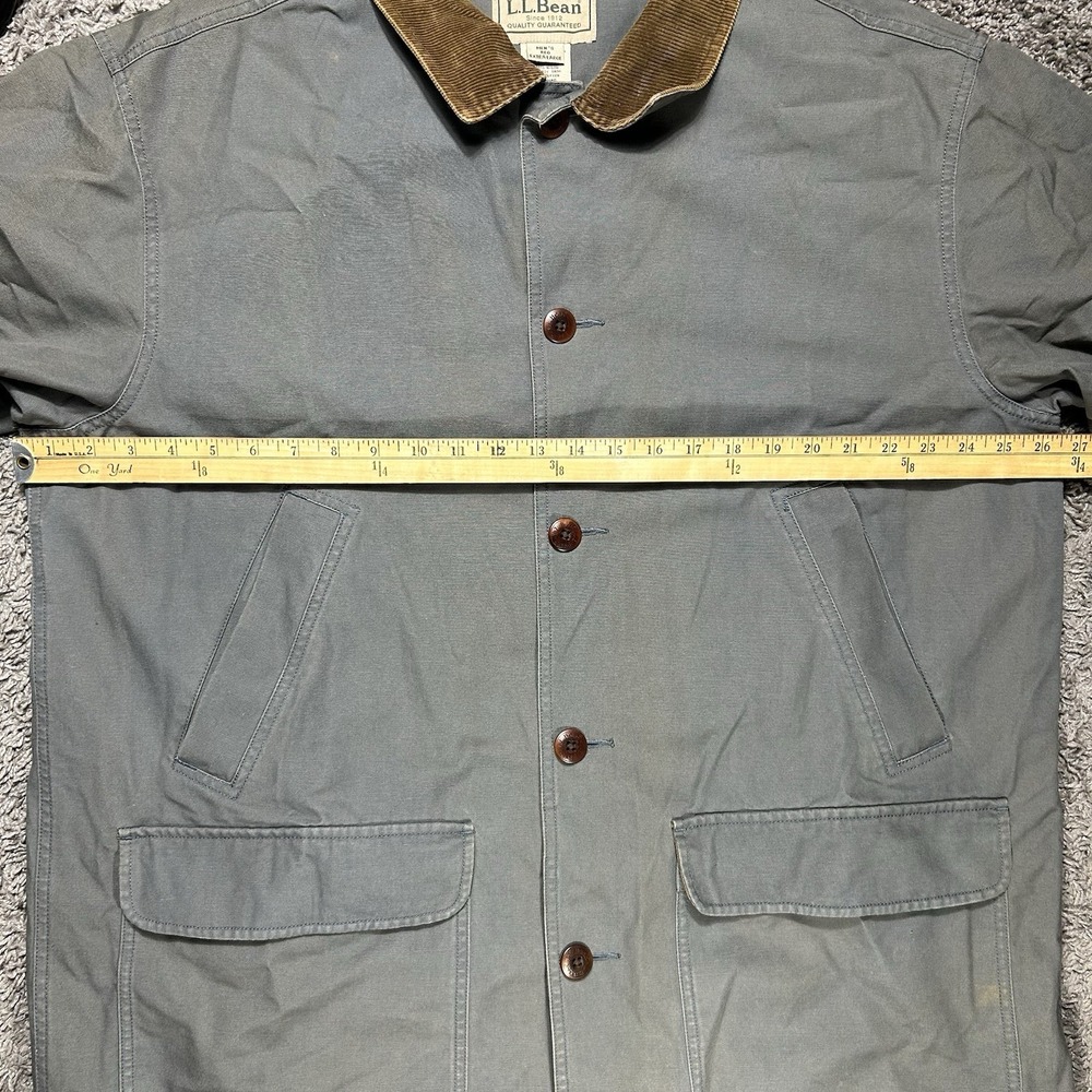 LL Bean Jacket Mens XL Green Canvas Barn Chore Coat Corduroy Cuffs Lined Faded - Picture 4 of 13
